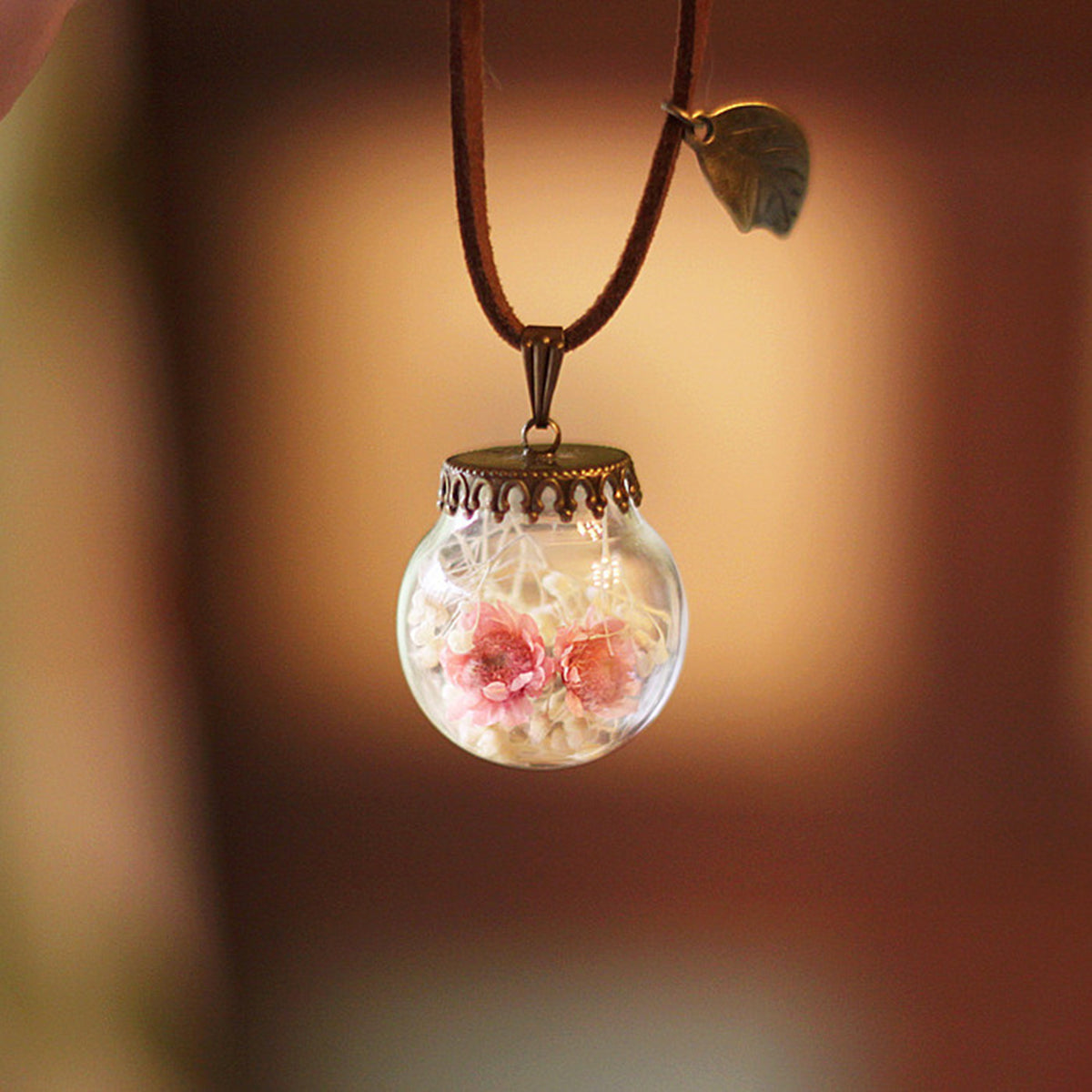 Resin Pressed Flower Necklaces - Crystal Ball Pink Girl Garden-CALLISTARI