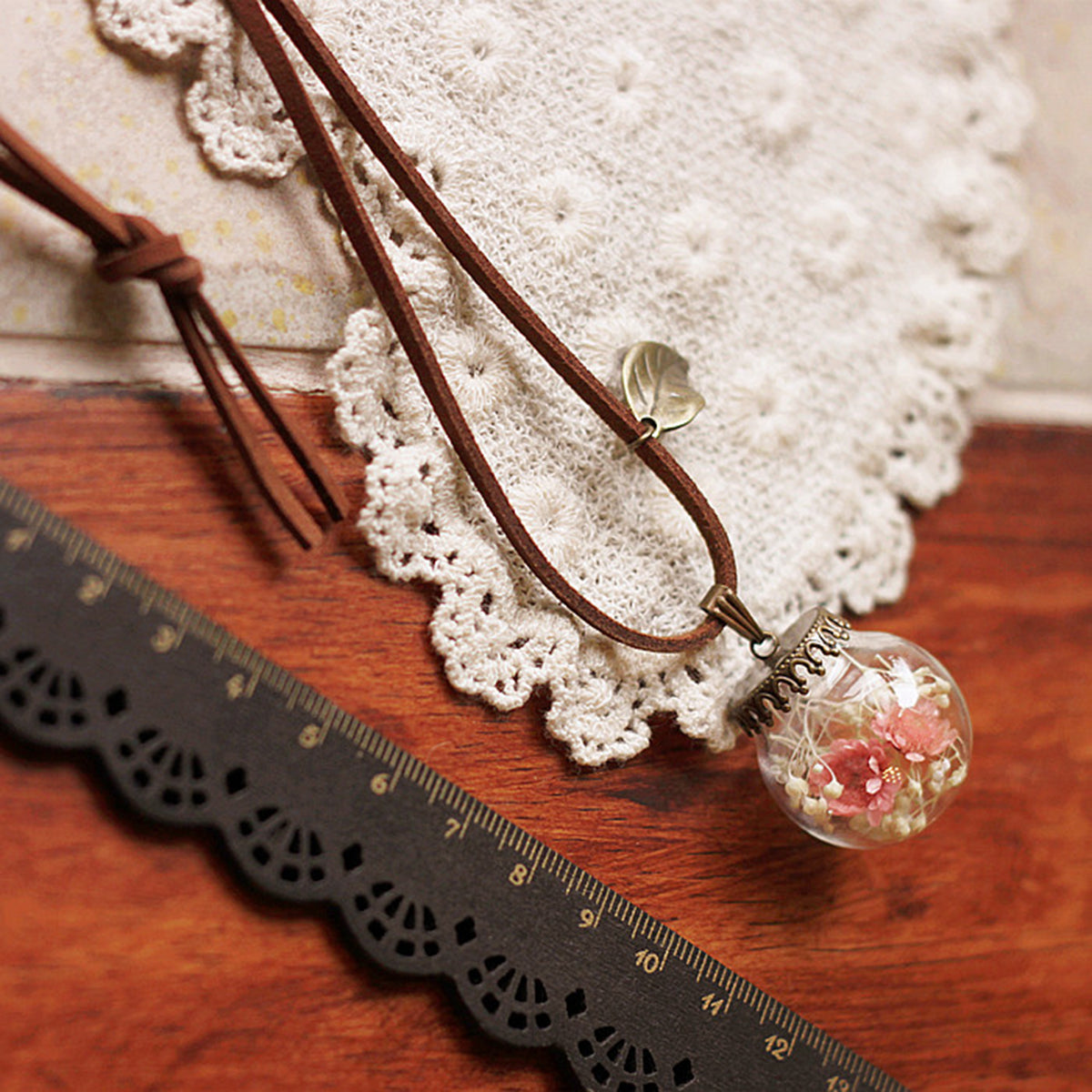Resin Pressed Flower Necklaces - Crystal Ball Pink Girl Garden-CALLISTARI