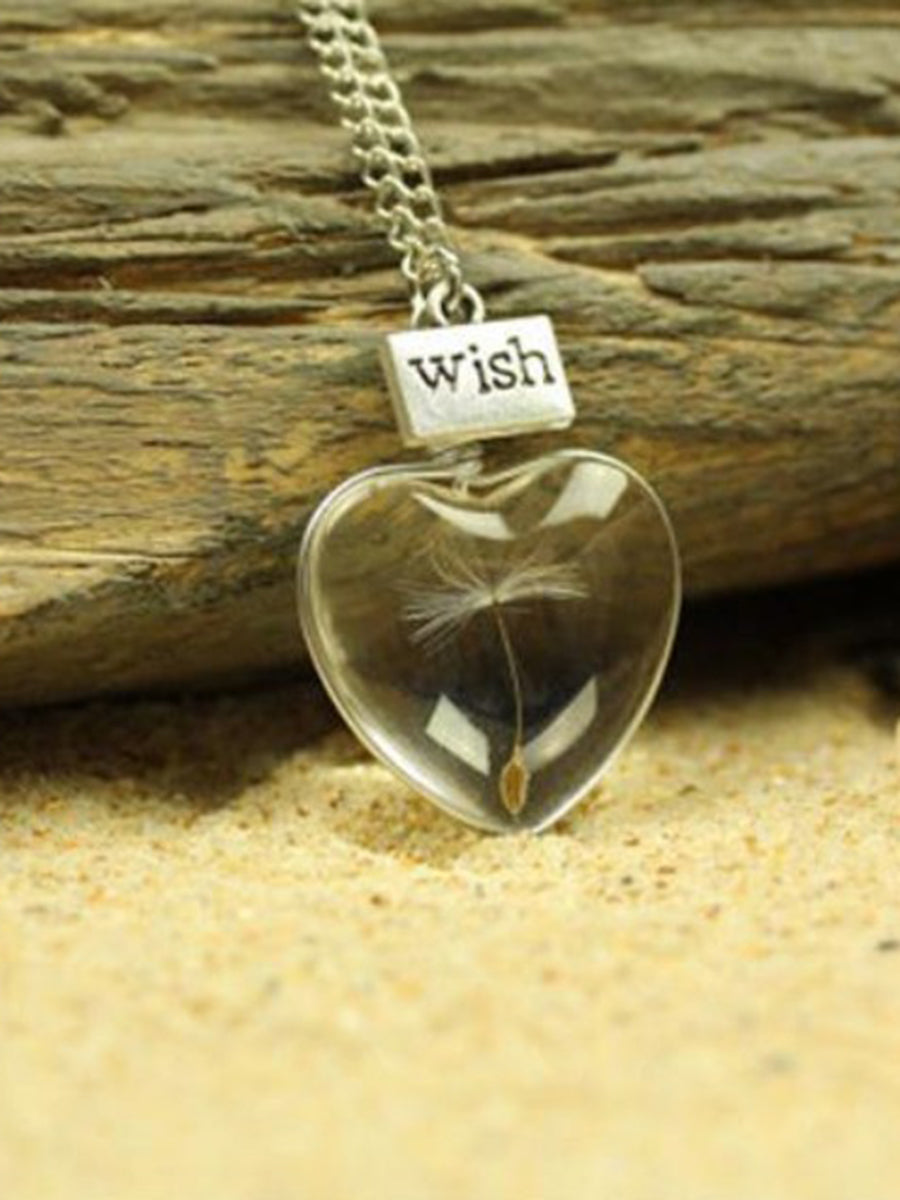 Resin Pressed Flower Necklaces - Heart Crystal Dandelion-CALLISTARI