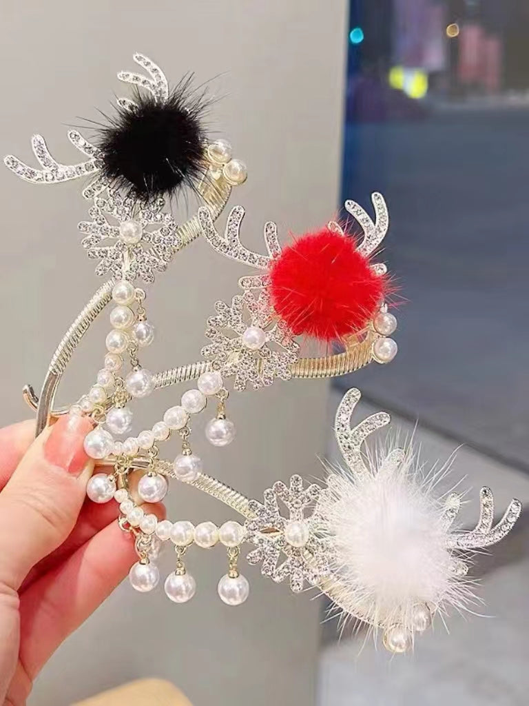Deer Antler Pearl Rabbit Fur Hair Clip-CALLISTARI