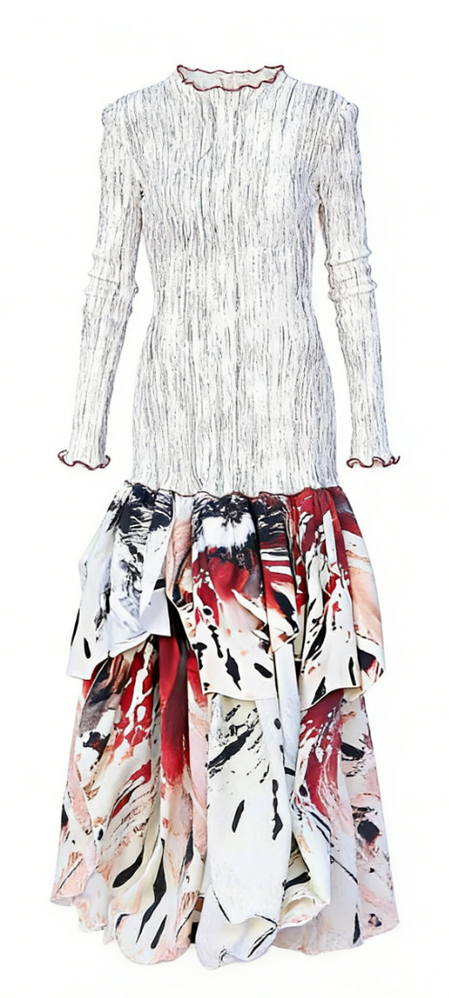 Abstract floral ruffled maxi skirt