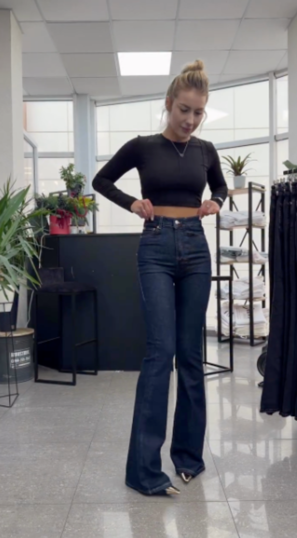 Dark washed high-waisted flared jeans