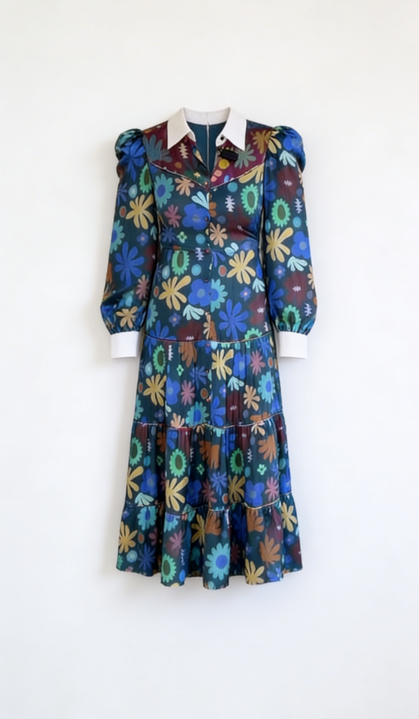 Retro Print Long Dress