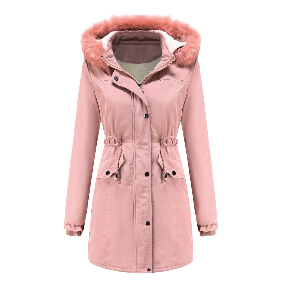 Winter Big Fur Collar Thickened Velvet Coat Parkas-CALLISTARI