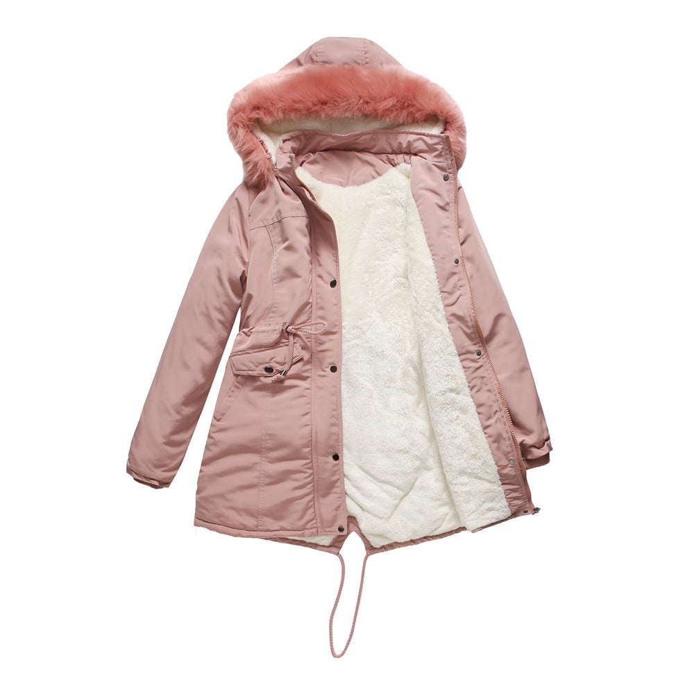Winter Big Fur Collar Thickened Velvet Coat Parkas-CALLISTARI