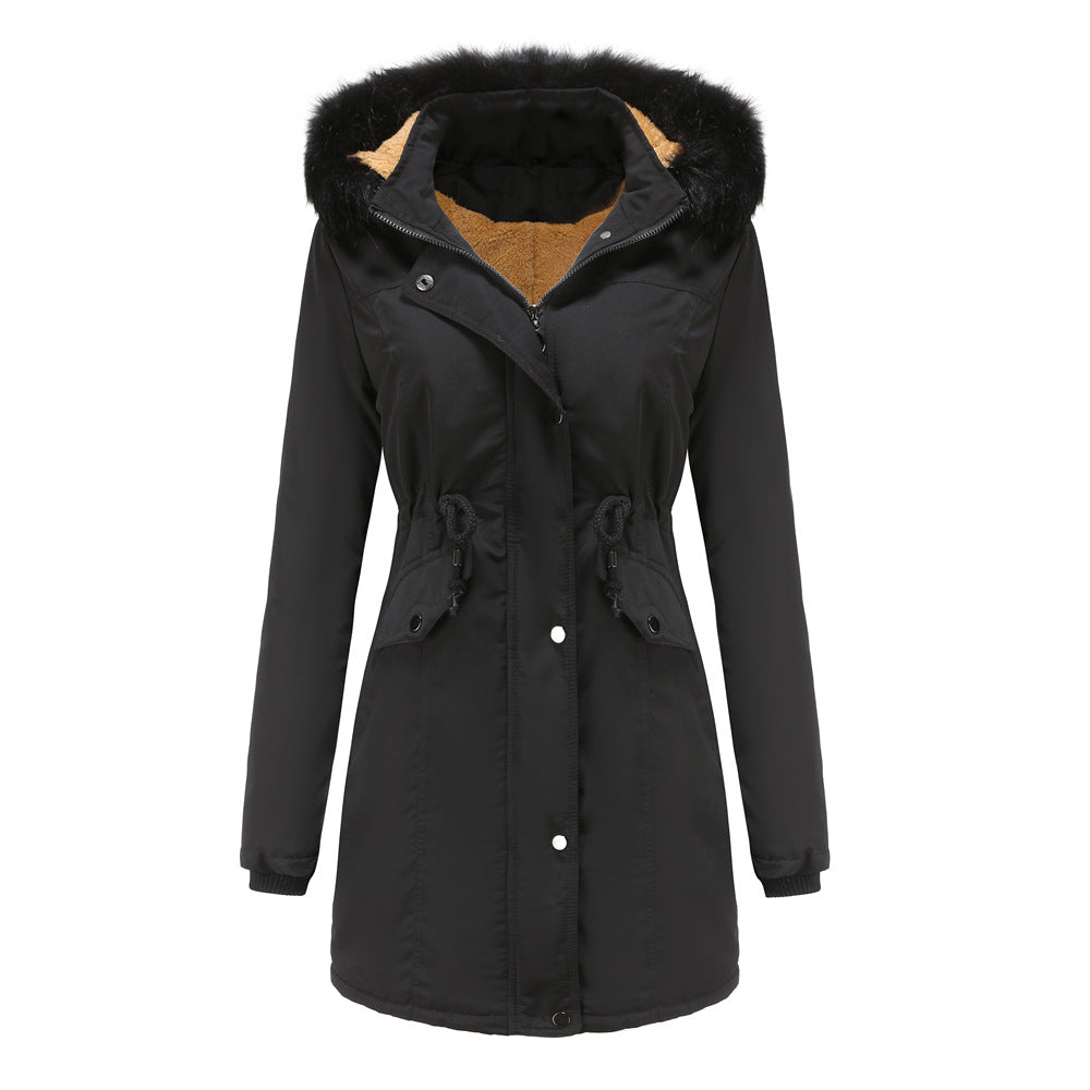 Winter Big Fur Collar Thickened Velvet Coat Parkas-CALLISTARI