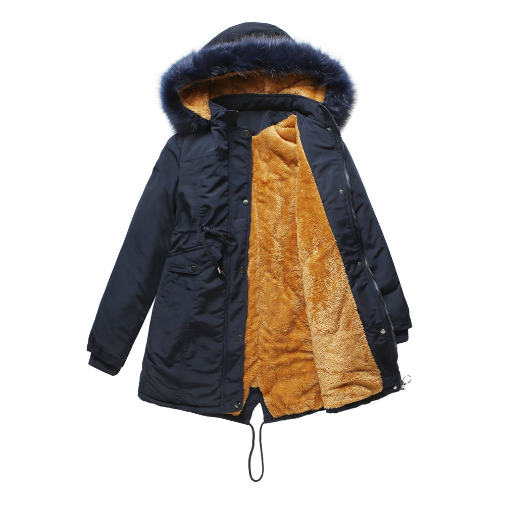 Winter Big Fur Collar Thickened Velvet Coat Parkas-CALLISTARI