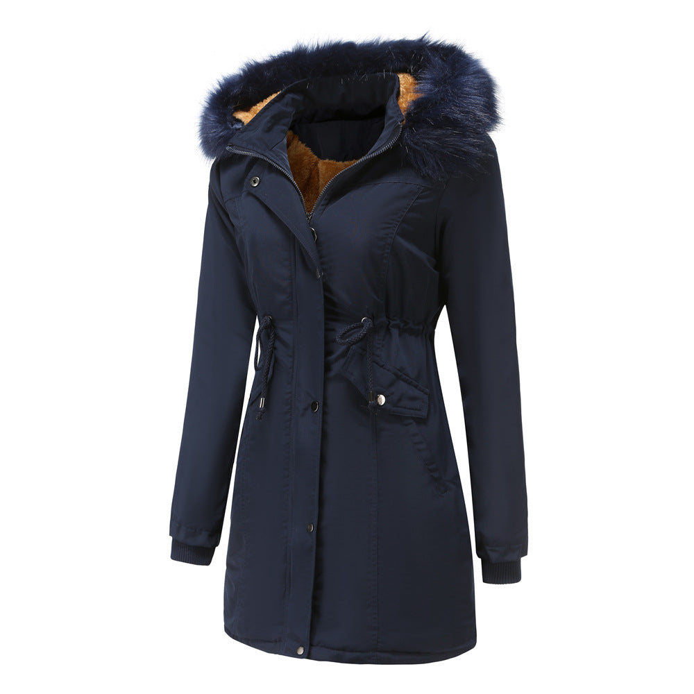 Winter Big Fur Collar Thickened Velvet Coat Parkas-CALLISTARI