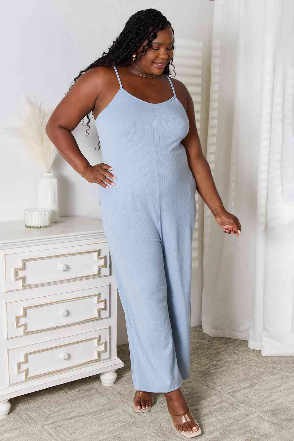 Basic Bae Full Size Spaghetti Strap V-Neck Jumpsuit-aritzao