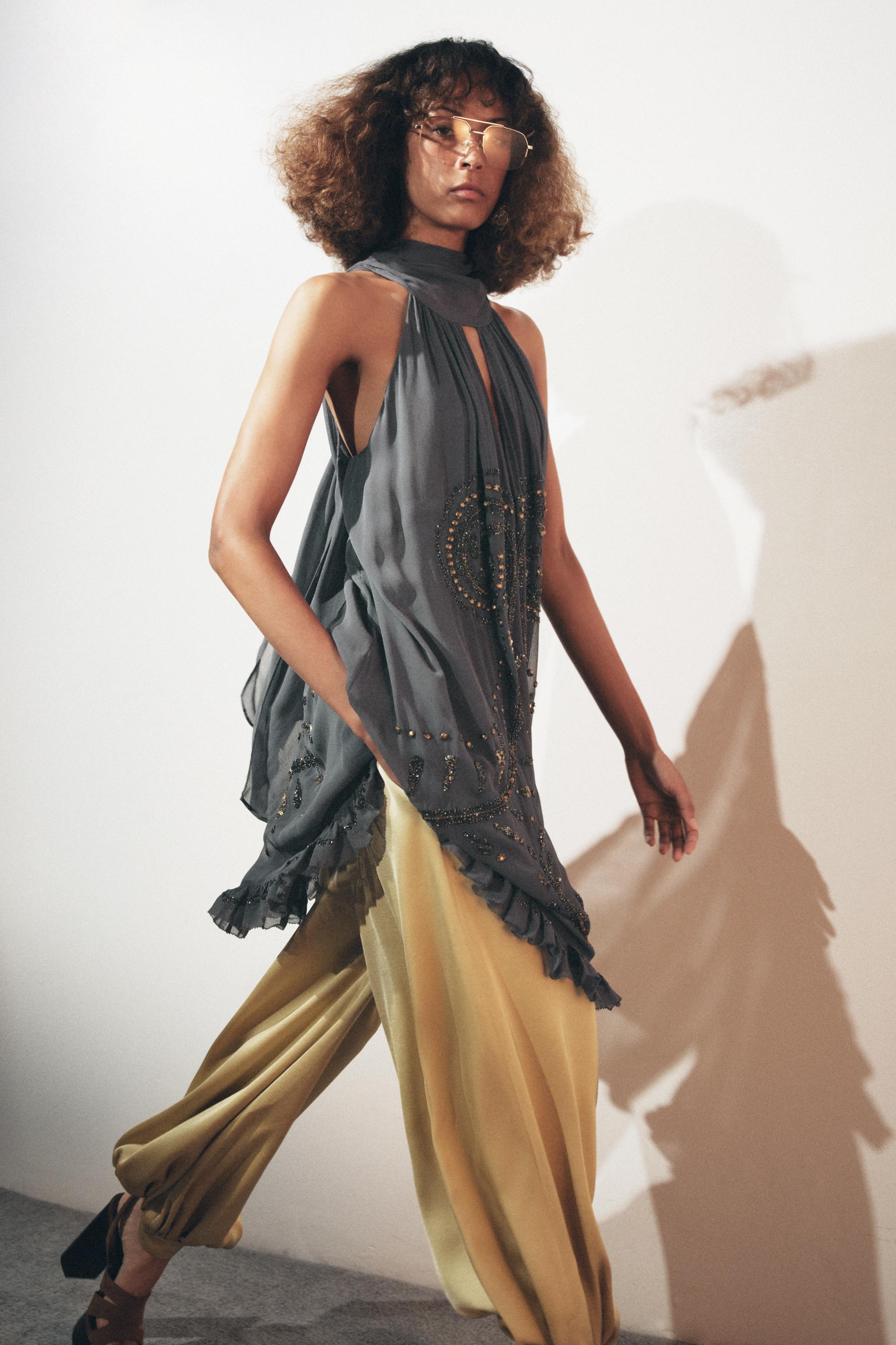 Grey Halter Neck Embellished Maxi Dress-aritzao