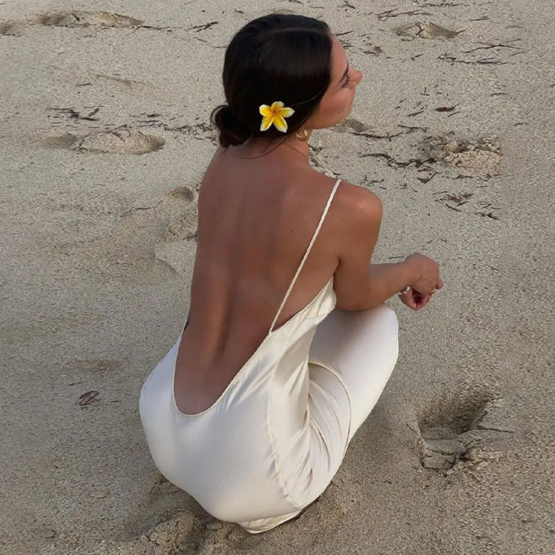 Sophia Satin Backless Long Dress-CALLISTARI