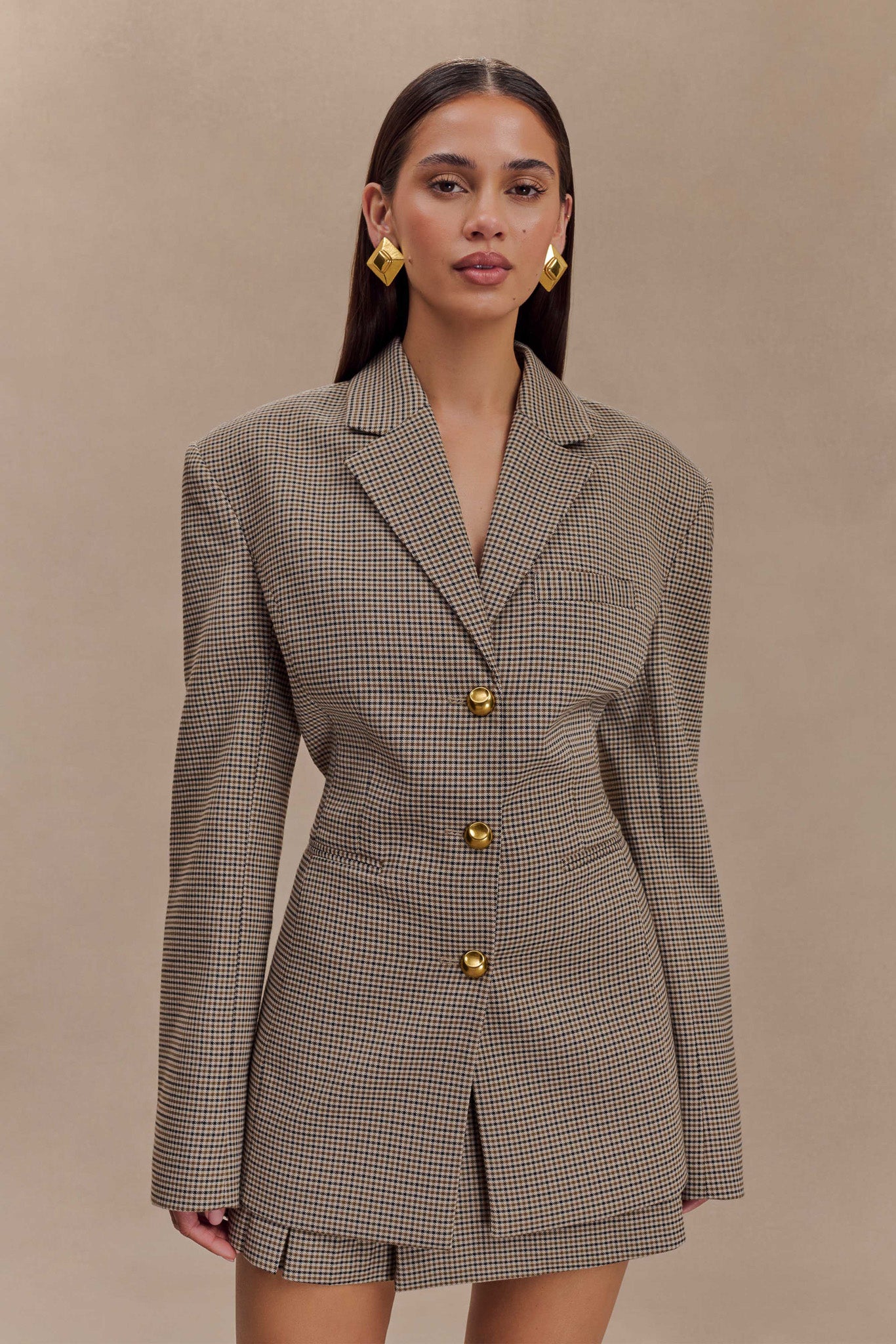 Chic Check Print Blazer Mini