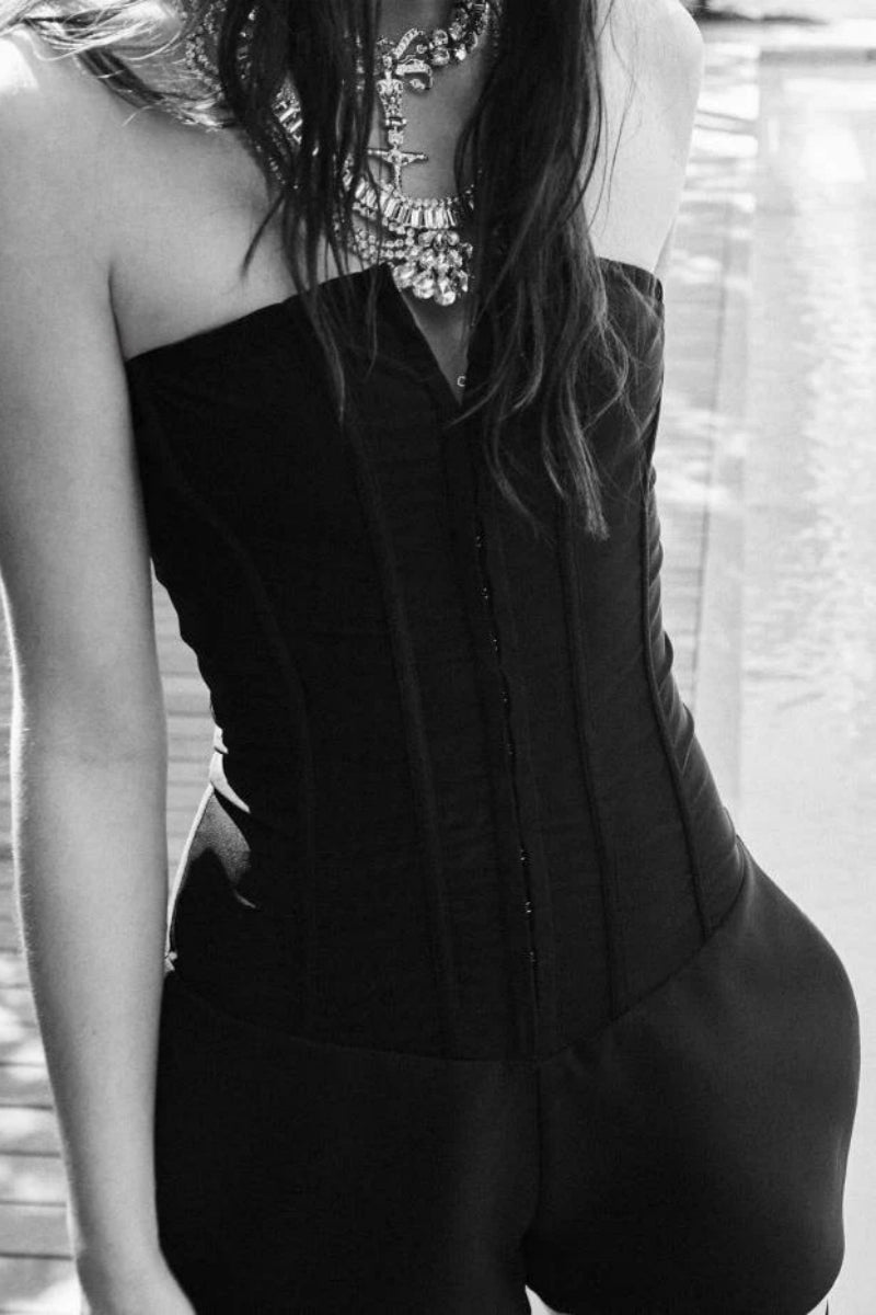 Dark Intentions Strapless Corset Romper-aritzao
