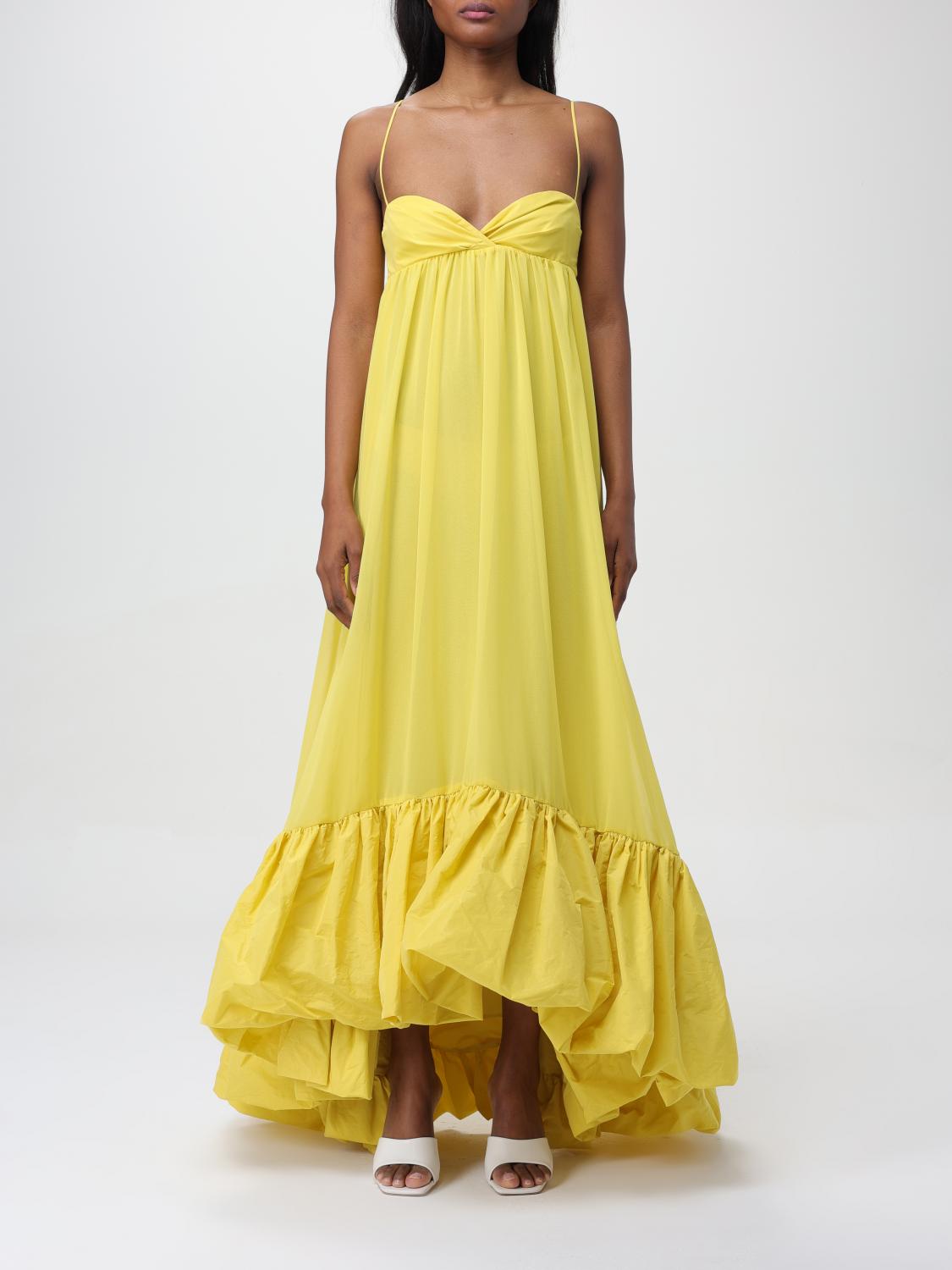 Yellow Spaghetti Strap Ruffle Maxi Dress-aritzao