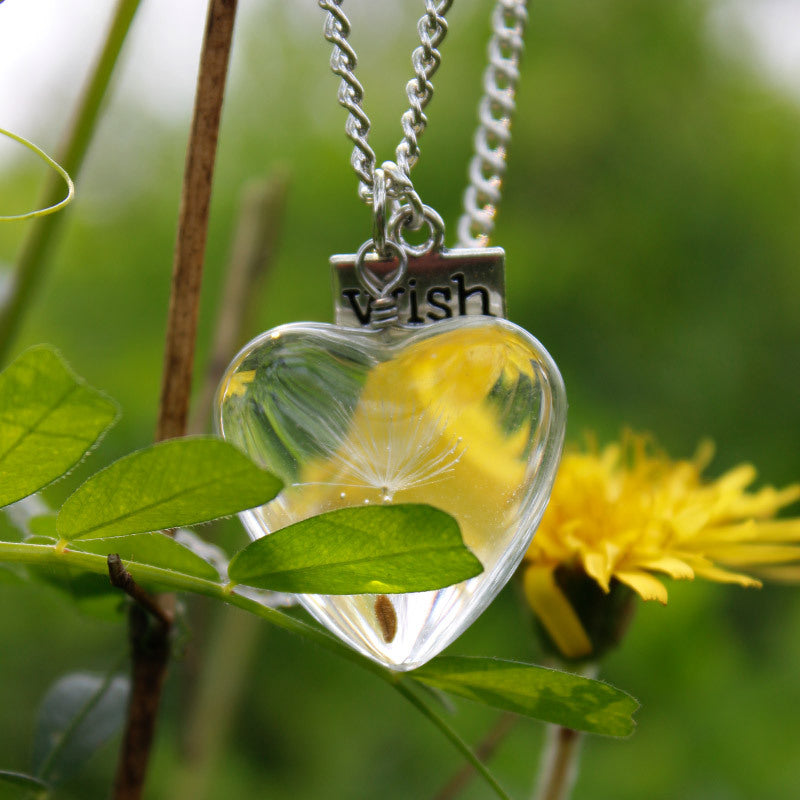 Resin Pressed Flower Necklaces - Heart Crystal Dandelion-CALLISTARI