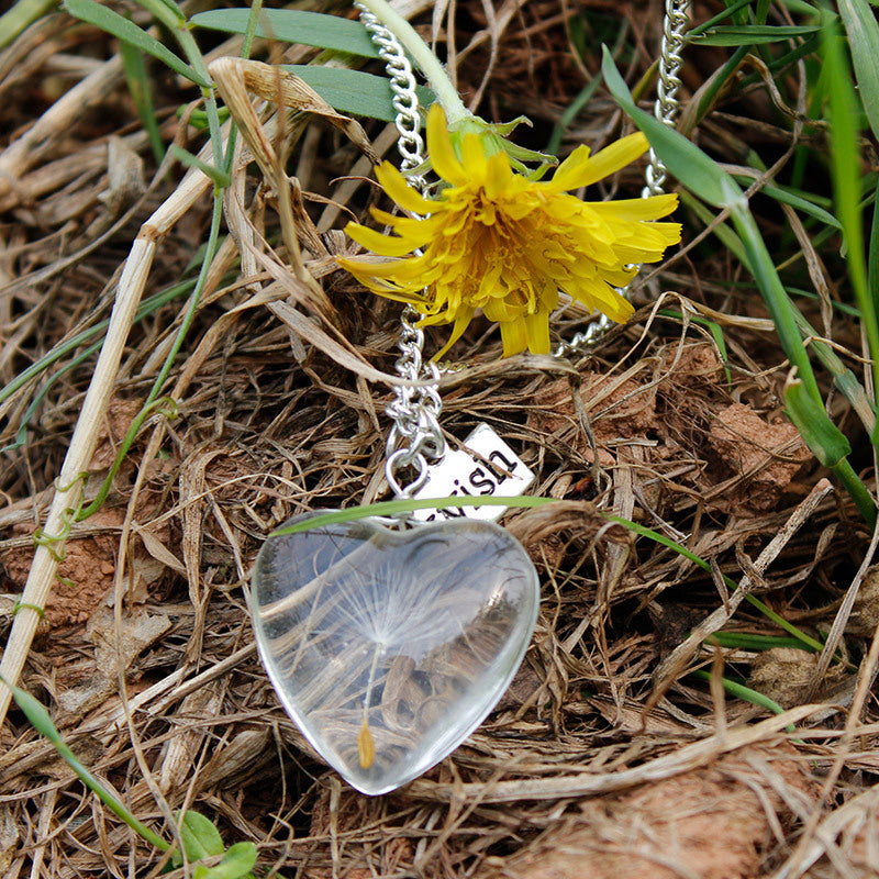 Resin Pressed Flower Necklaces - Heart Crystal Dandelion-CALLISTARI