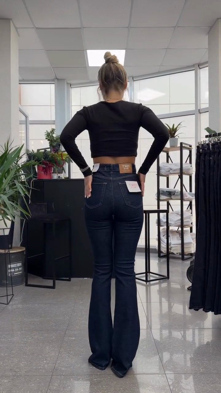 Dark washed high-waisted flared jeans