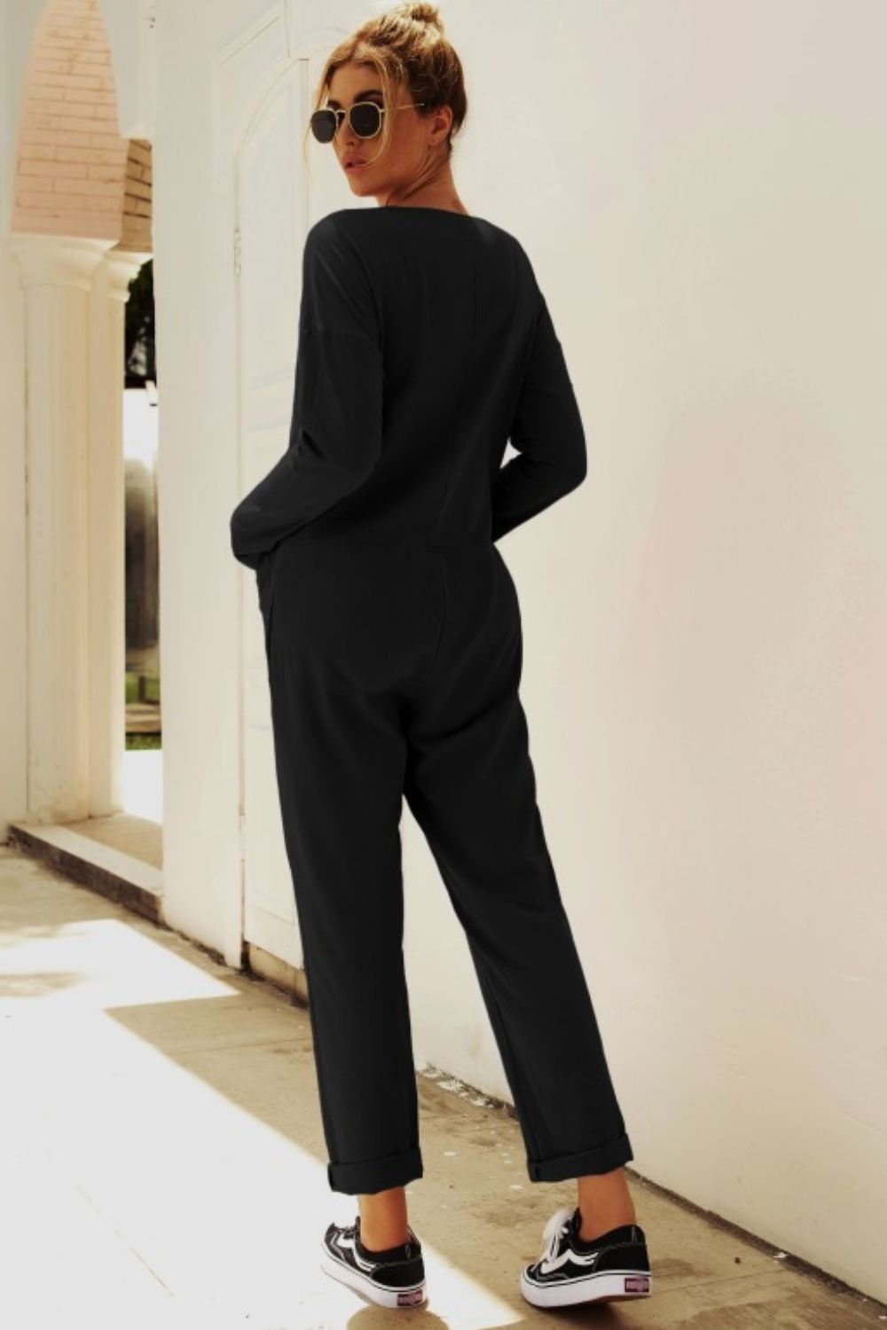 Buttoned Drop Shoulder Pocket Jumpsuit-aritzao