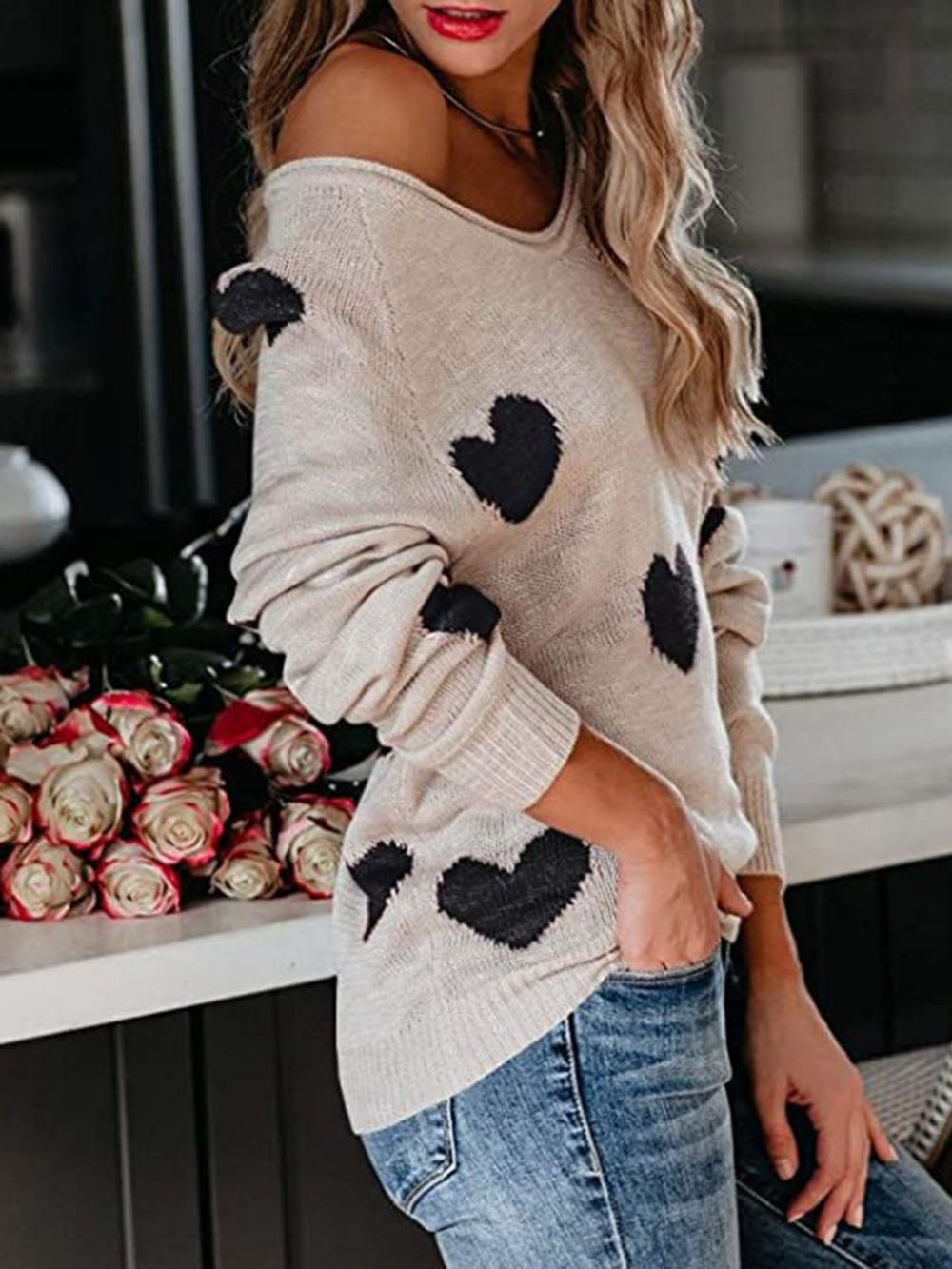 Valentine's Day V-Neck Knit Sweater-CALLISTARI