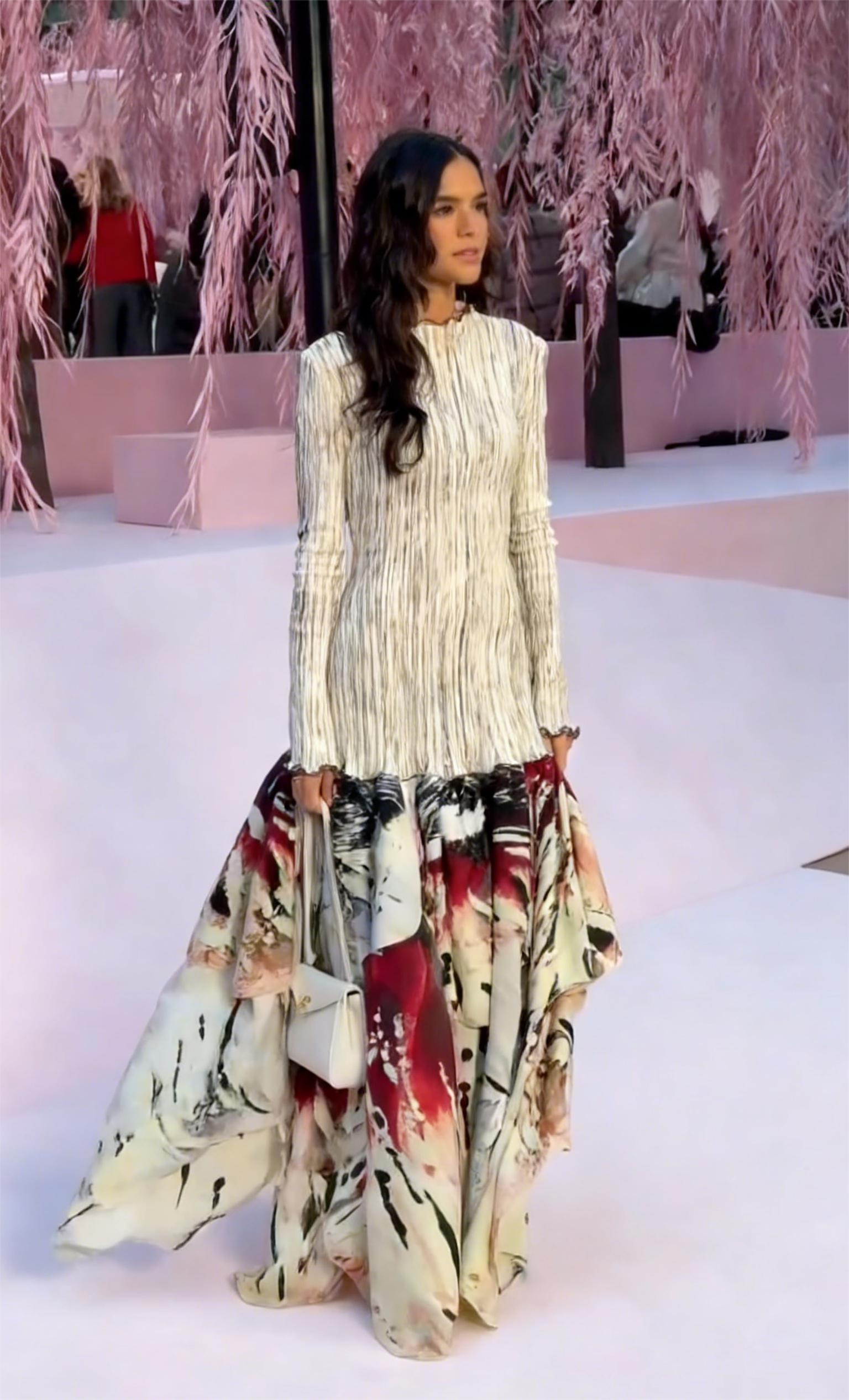 Abstract floral ruffled maxi skirt