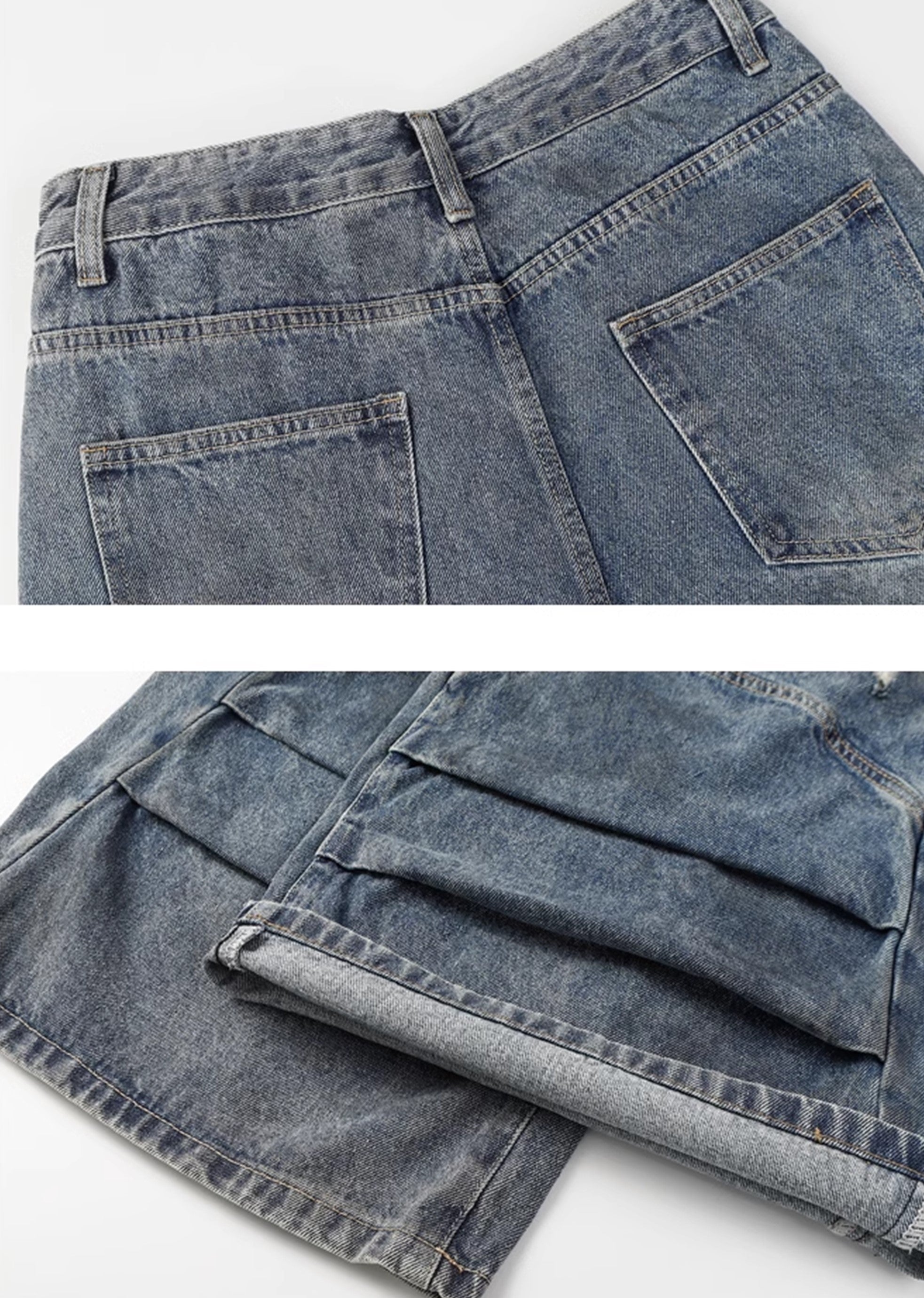 【MAXDSTR】Mid-length distressed dull blue wide denim pants  MD0160-CALLISTARI