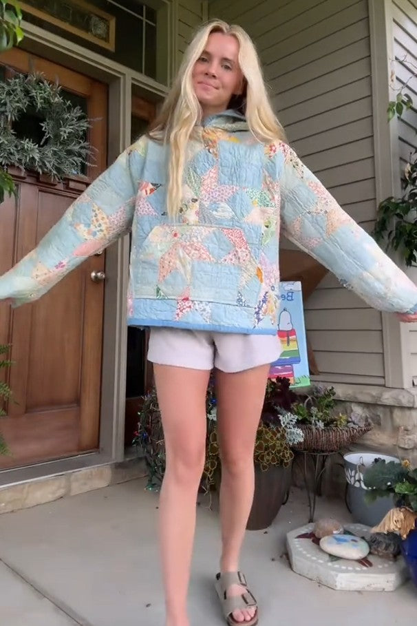 Colorful Floral Patchwork Print Quilted Hoodie-aritzao