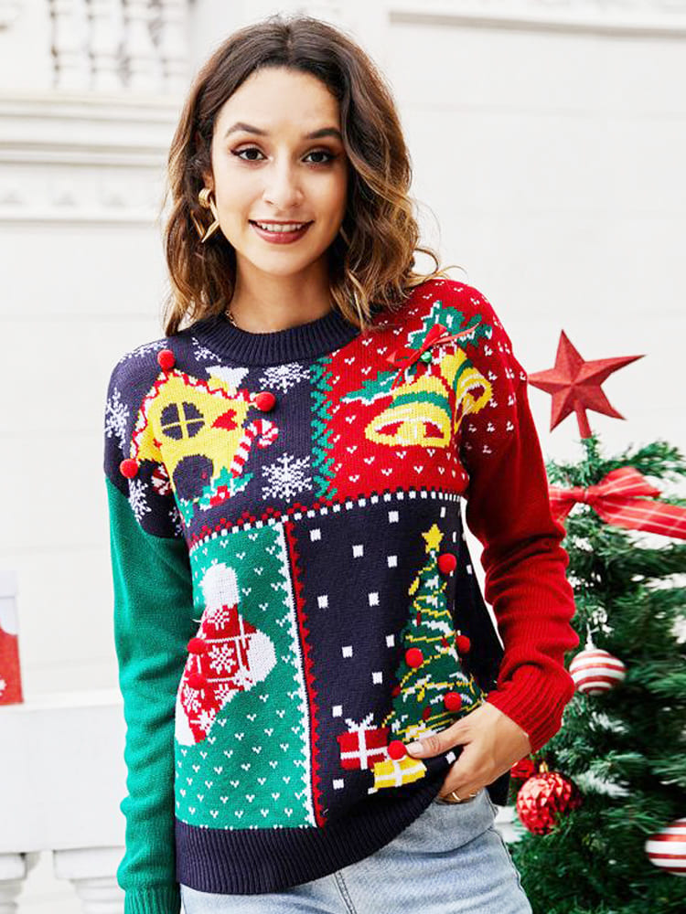 Snowflake Christmas Tree Pullover Knit Sweater-CALLISTARI