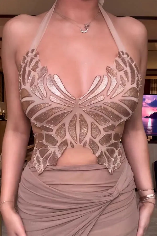 Desert Bloom Mesh Ruched Skirt Set-aritzao