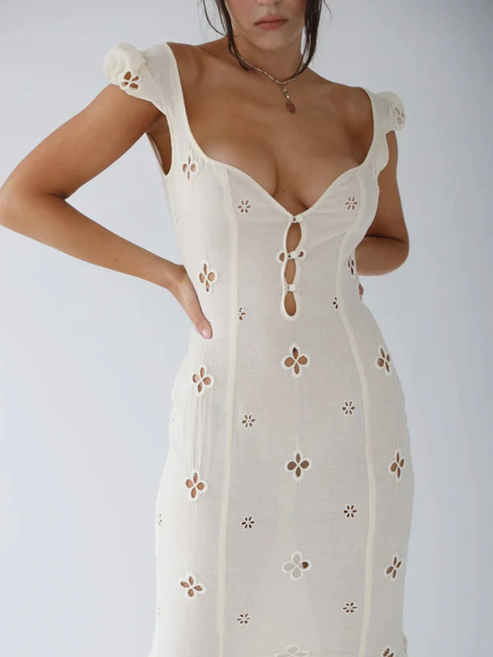 Solid Hollow Slim Maxi Dress-CALLISTARI