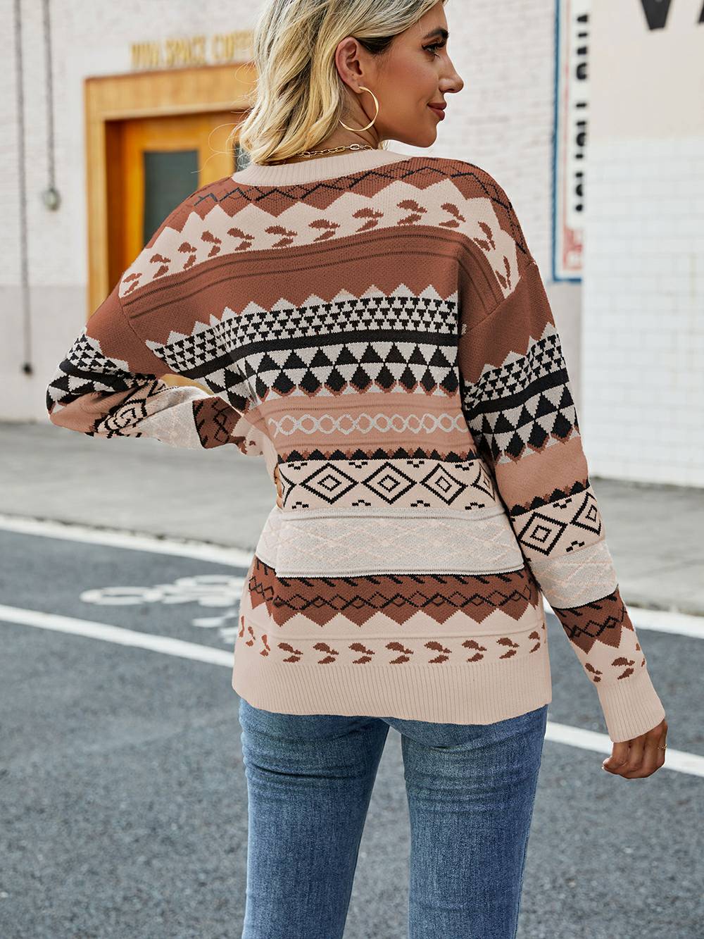 Jacquard Multicolor Patchwork Knit Sweater-CALLISTARI