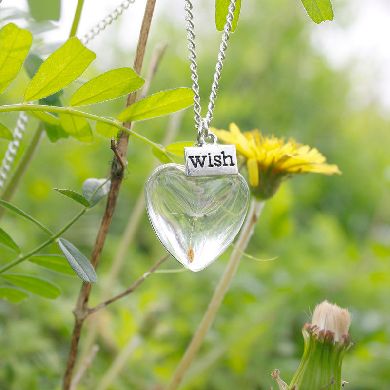 Resin Pressed Flower Necklaces - Heart Crystal Dandelion-CALLISTARI