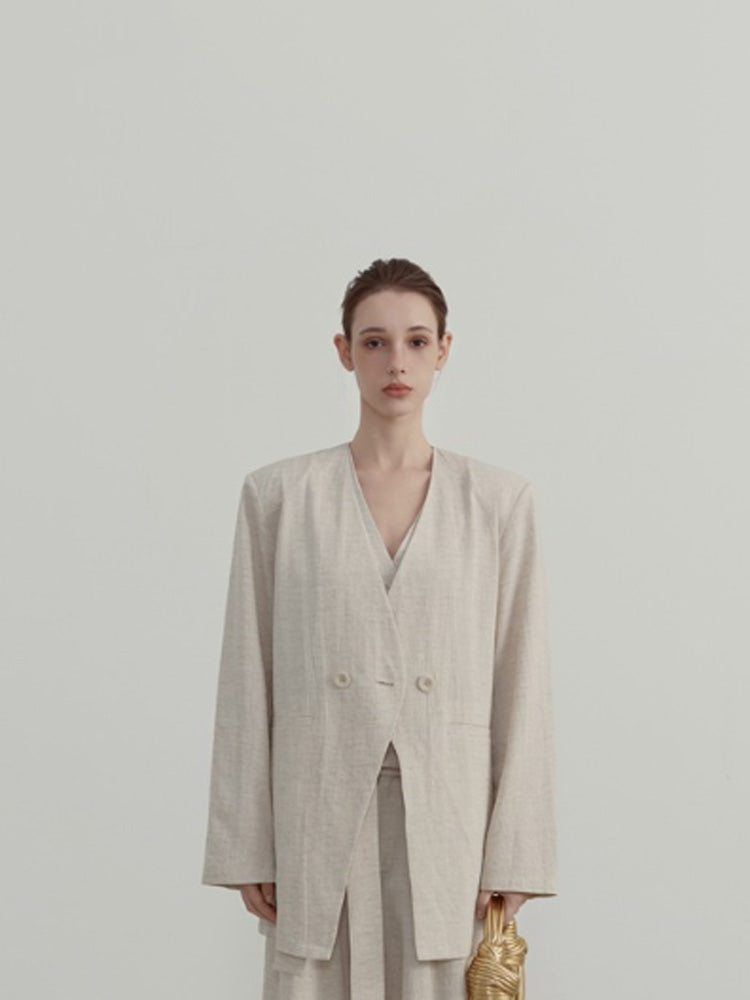 Casual Collarless Linen Blazer-CALLISTARI