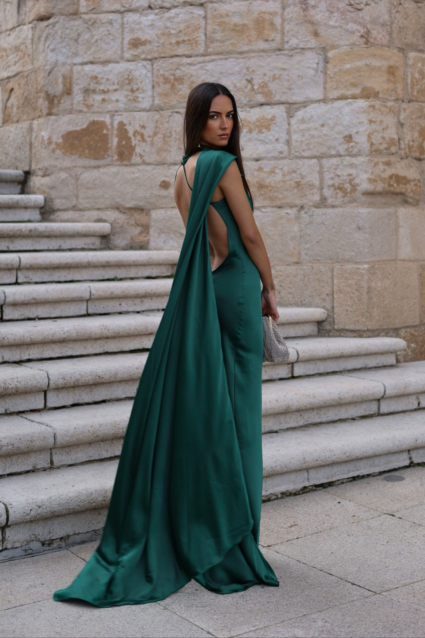 Dark green cape dress