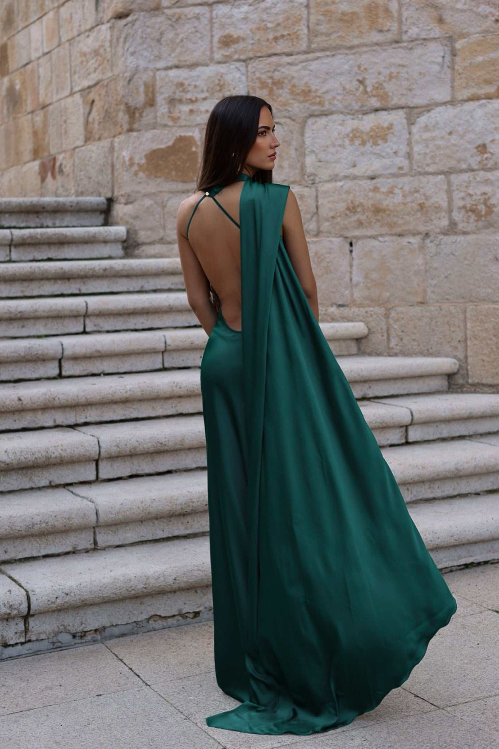 Dark green cape dress