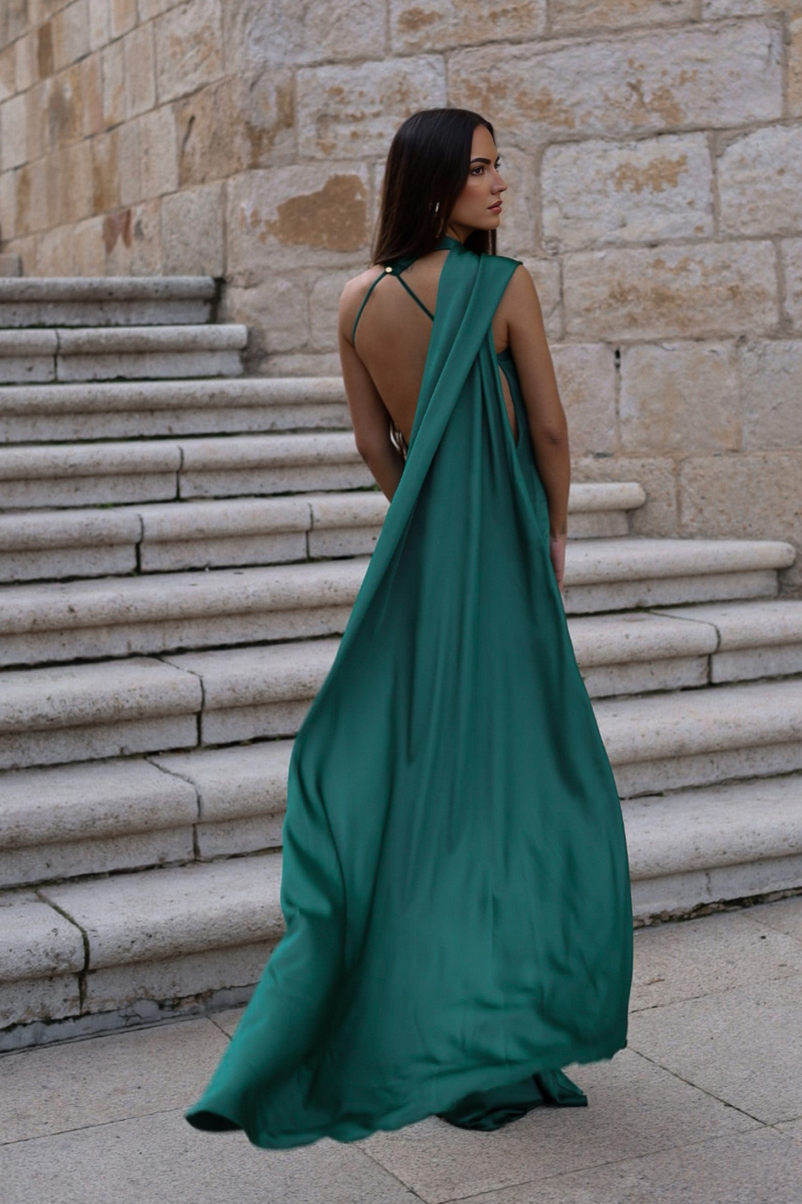 Dark green cape dress