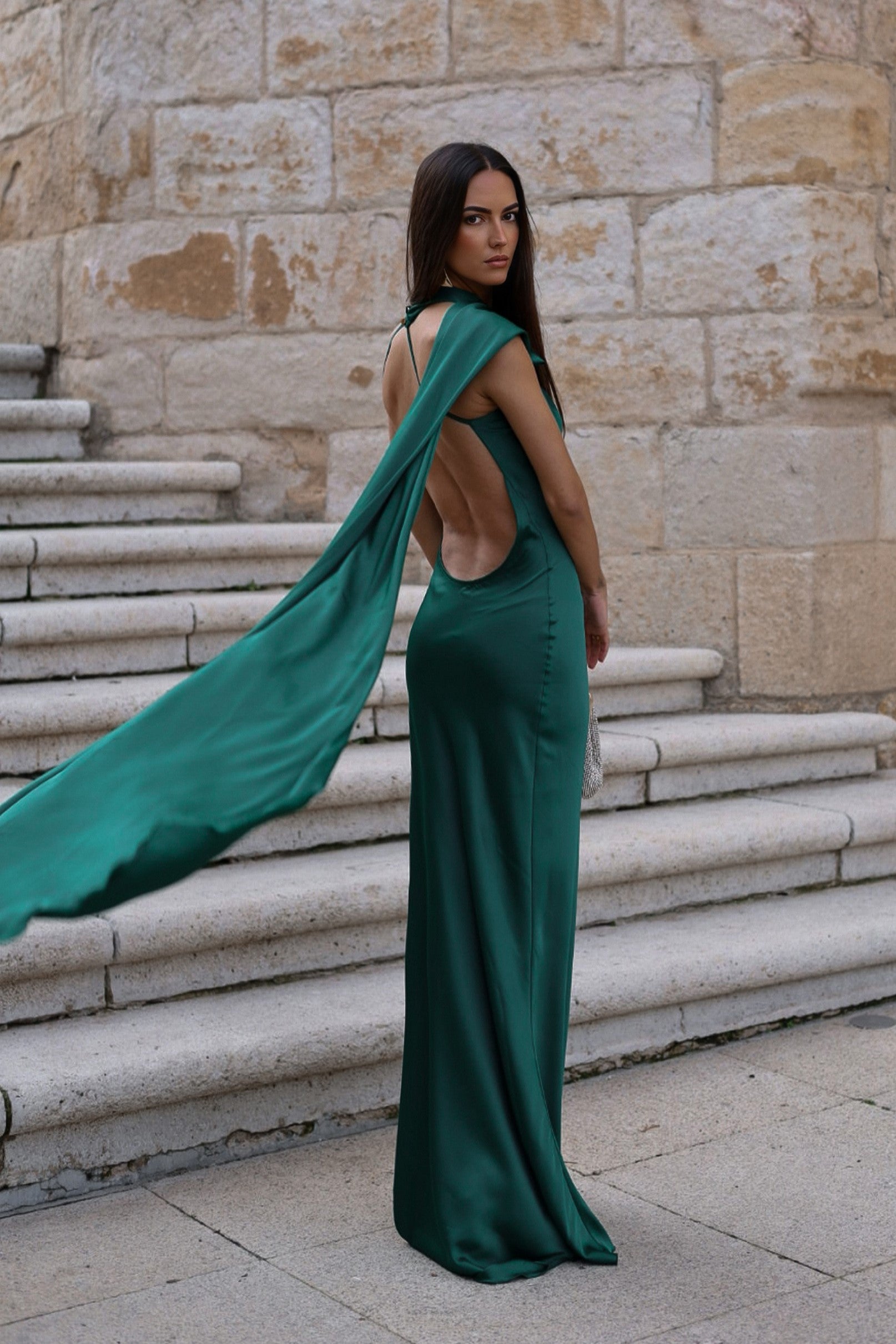 Dark green cape dress