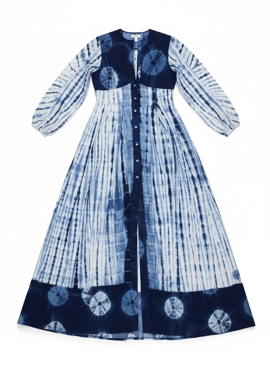 Glam Tie - Dye Print Ruched Sleeve Maxi Dress