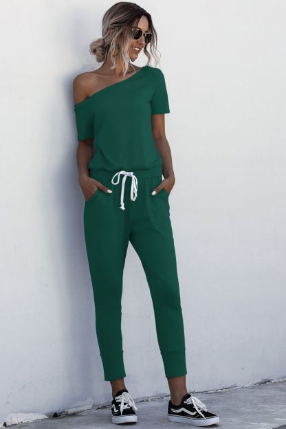 Asymmetrical Neck Tied Jumpsuit with Pockets-aritzao