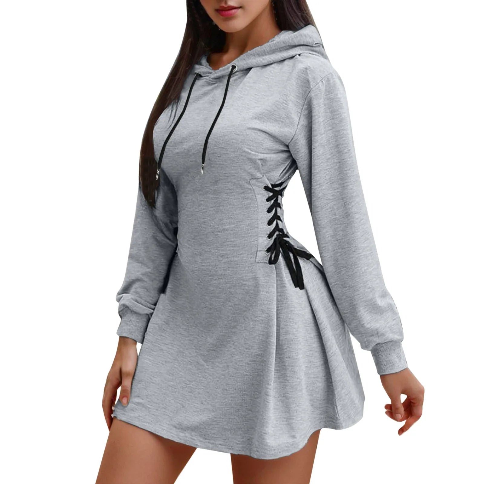 Women Tie Waist Mini Dress Hoodie-CALLISTARI