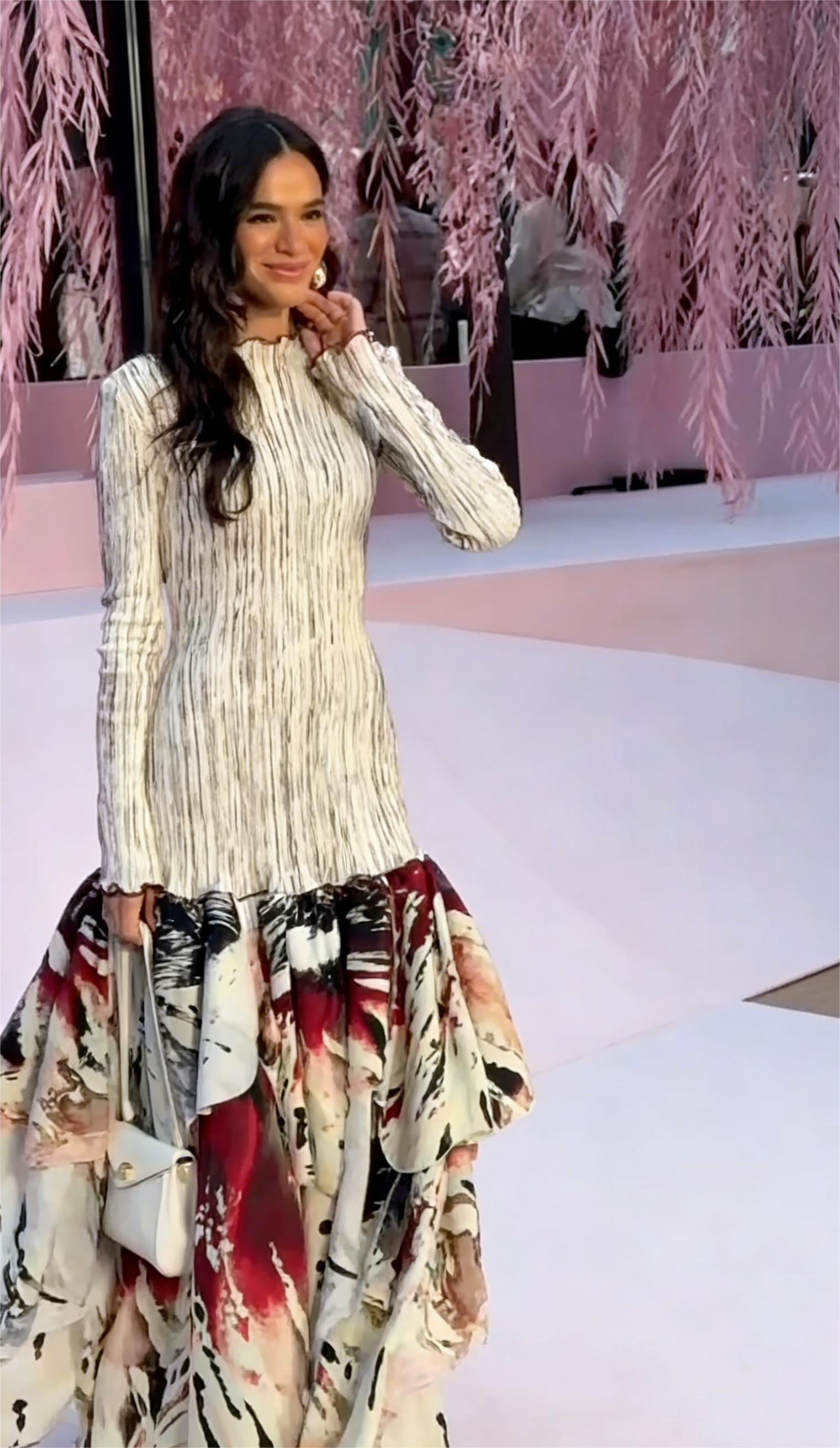 Abstract floral ruffled maxi skirt