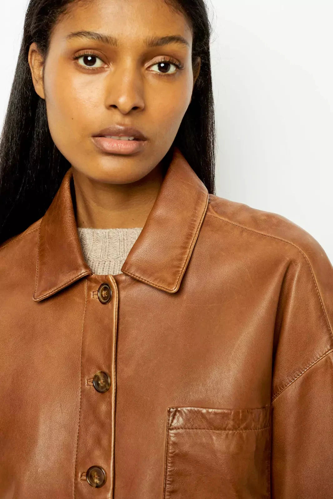 Minimalist Boxy Leather Short Jacket-CALLISTARI