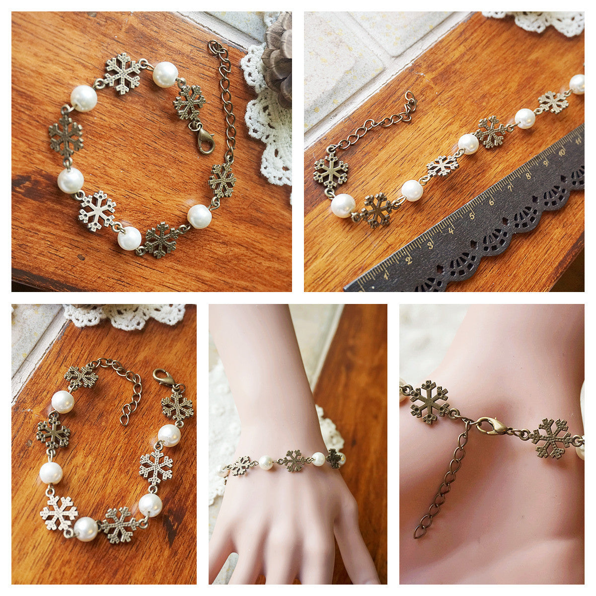 Christmas Handmade Forest Pearl Snowflake Bracelet-CALLISTARI