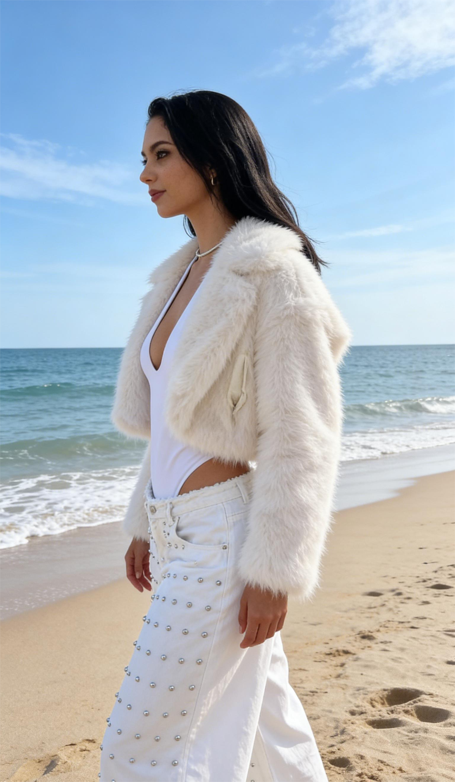 White studded wide-leg jeans