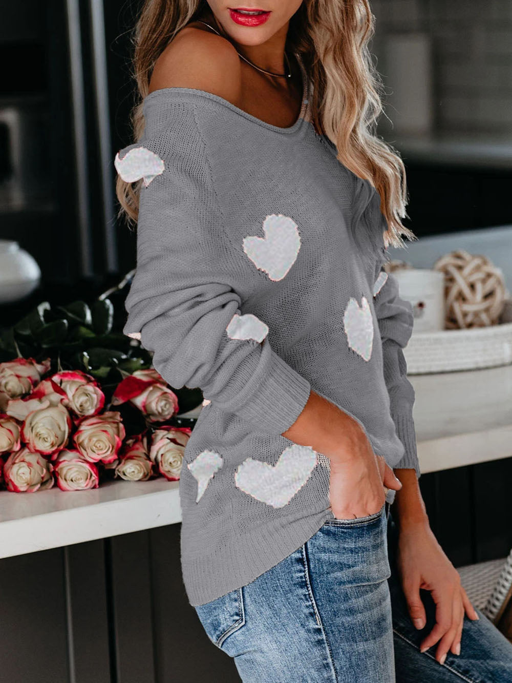 Valentine's Day V-Neck Knit Sweater-CALLISTARI