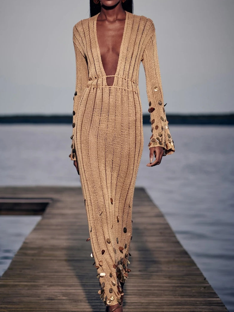 Dolly Gold Knit Maxi Dress
