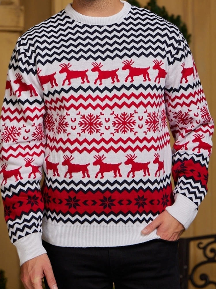 Striped Christmas Reindeer Knitted Sweater-CALLISTARI