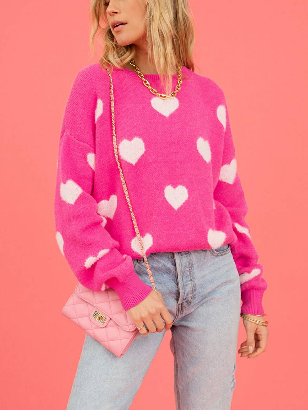 Heart Pattern Valentine's Day Round Neck Pullover-CALLISTARI