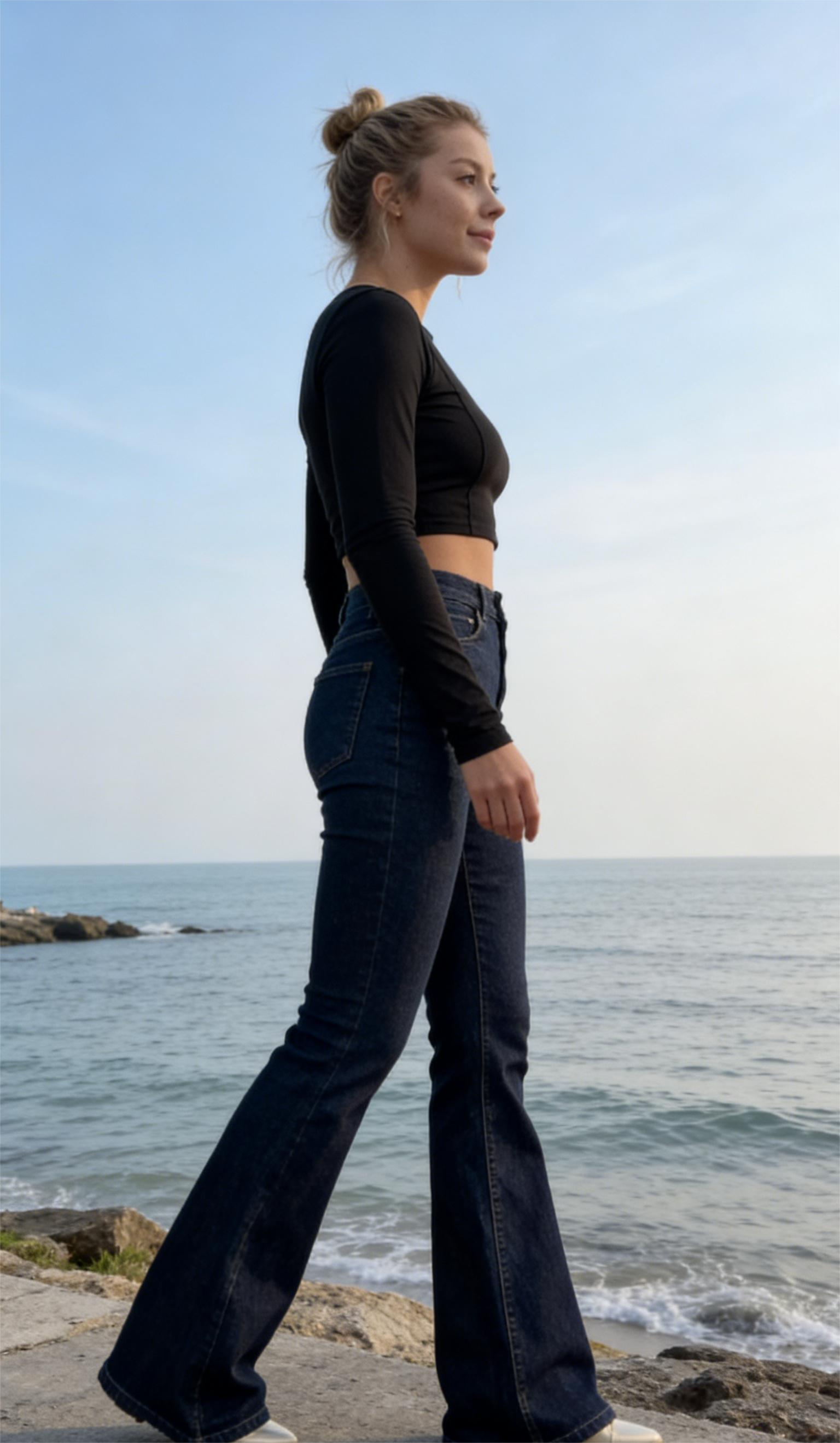 Dark washed high-waisted flared jeans