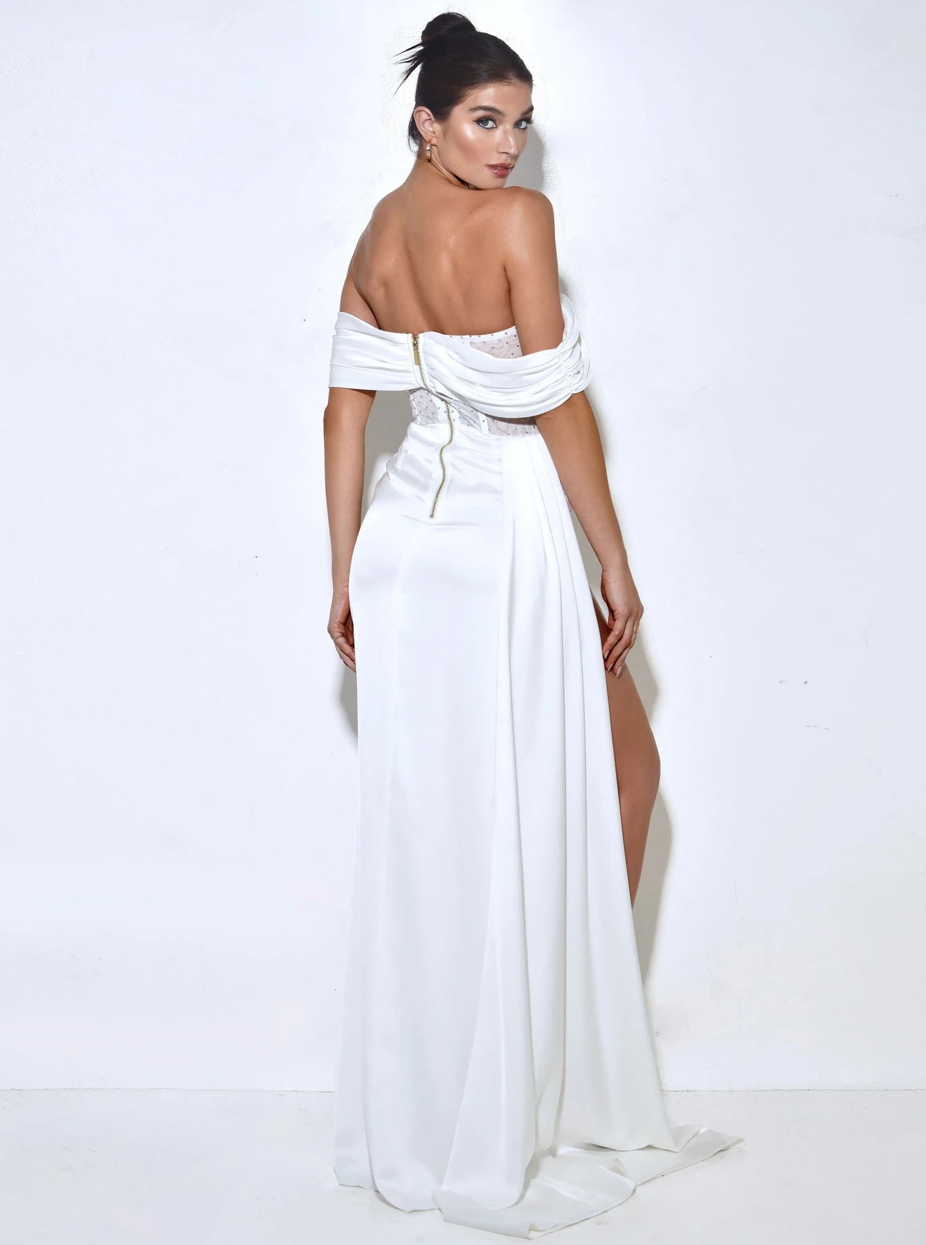 Esme gown Off-shoulder Long Slit White Bandage Dress-CALLISTARI