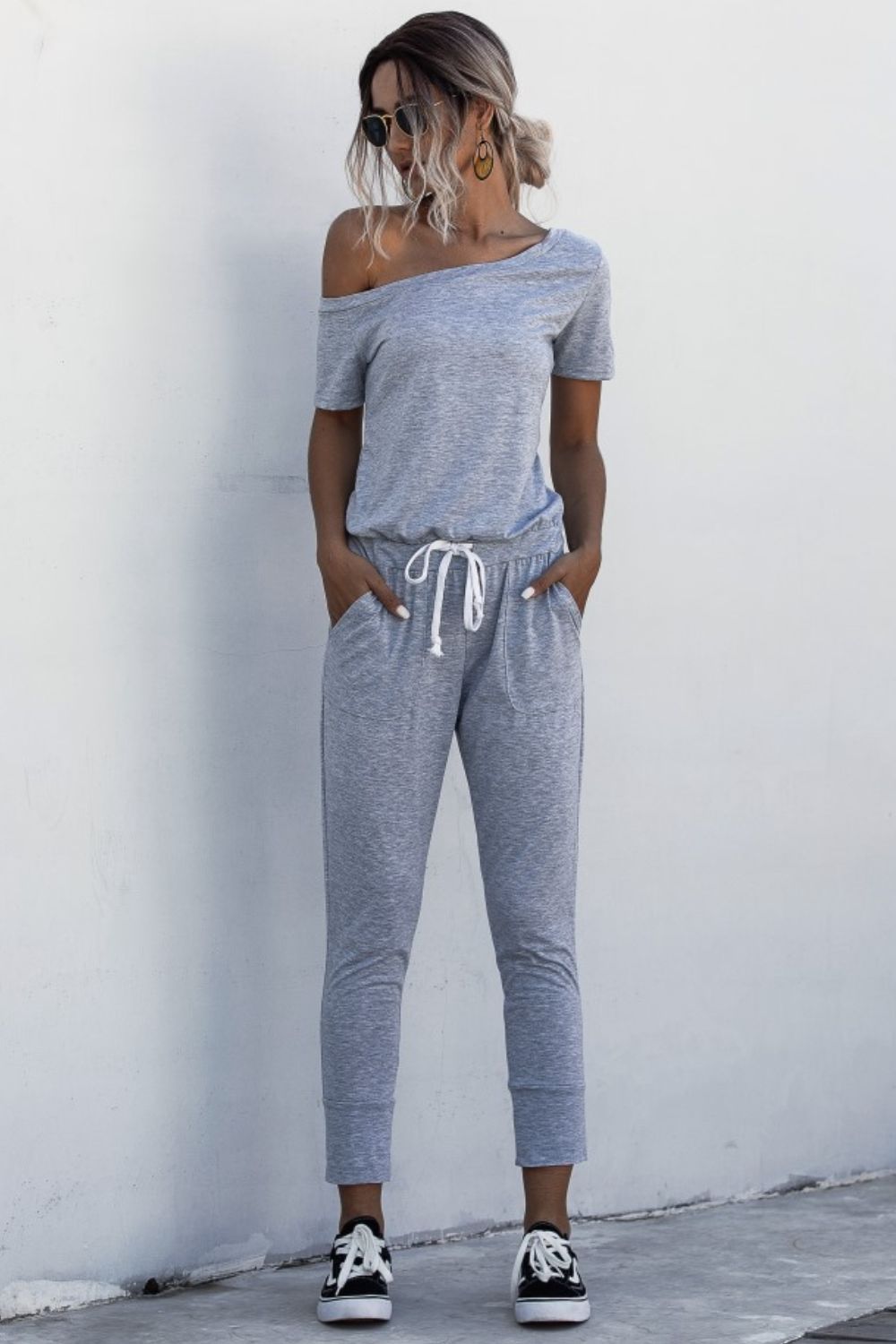 Asymmetrical Neck Tied Jumpsuit with Pockets-aritzao